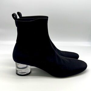 Zara - Black Polyester Sock Ankle Boots With Clear Laminated Heels Size 36